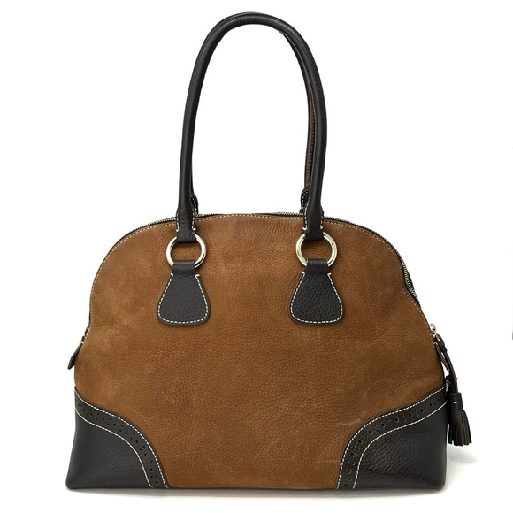 Vintage Dooney & Bourke Medium Domed Satchel Bag Brown Leather Nubuck Zip Top - Picture 4 of 16